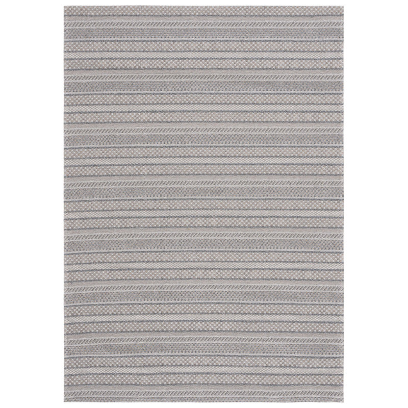 Martha Stewart Cotton Striped Rug in Gray/Taupe, Rectangle 6'7" x 9'