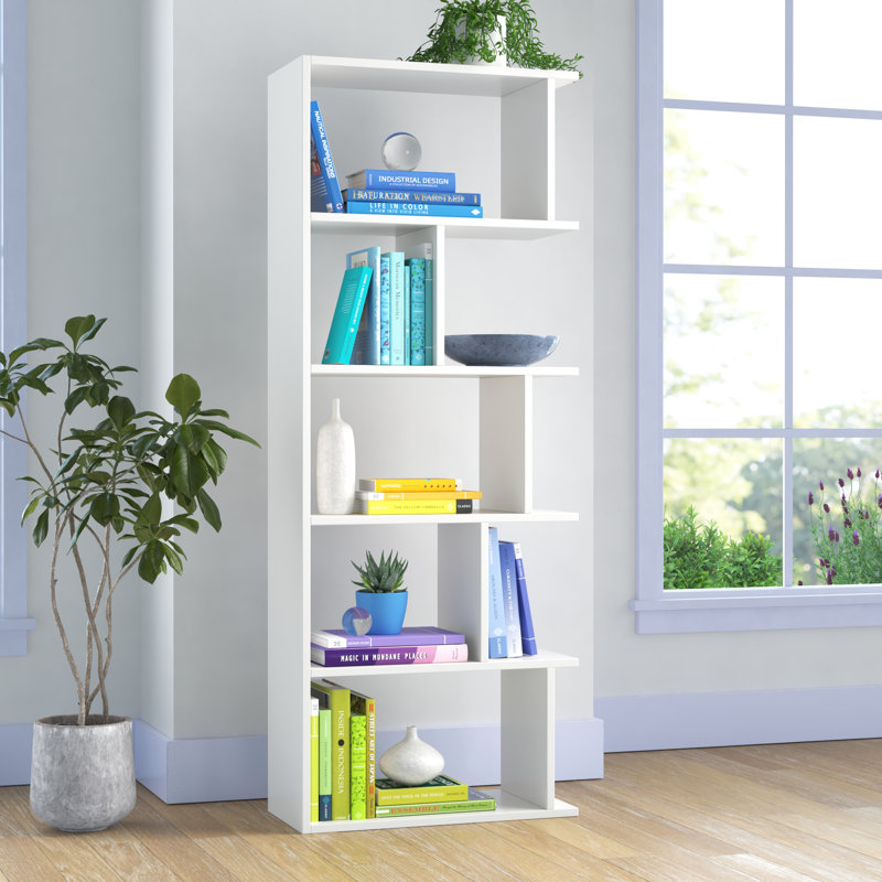 Tapi Modern Asymmetrical 5-Tier Bookcase Display Unit , White