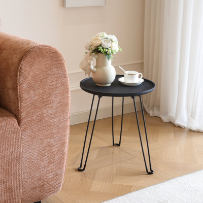 Foldable Round Side Table with Solid Wood Tray Top,End Table,Nightstand