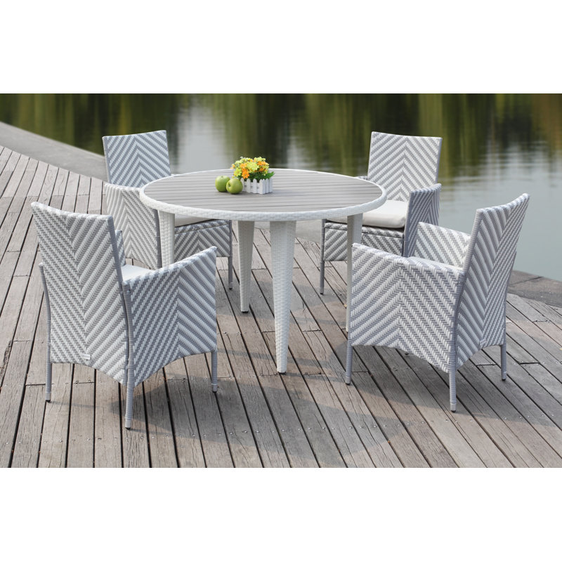 Ensemble repas 5 pièces avec coussins Mcrady, Gris / blanc
