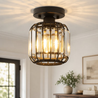Small Crystal Semi Flush Mount Ceiling Lighting Bedroom Chandelier