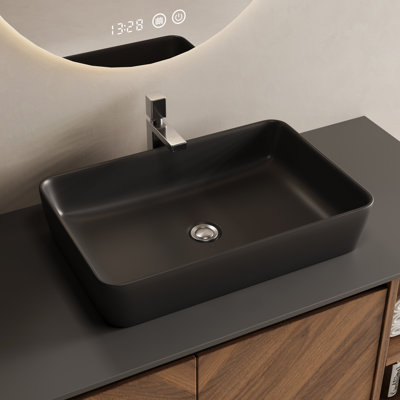 Black Rectangular Ceramic Vessel Sink, 4.33" H X 19.7" L X 13.4" W, Fits 3.35" Countertop Hole
