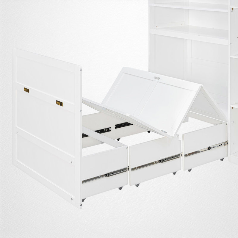 Lit escamotable simple, lit de rangement peu encombrant, conception escamotable, garde-robe intégrée et tablettes à 5 niveaux d'éclairage DEL, pièce moderne et multifonctionnelle