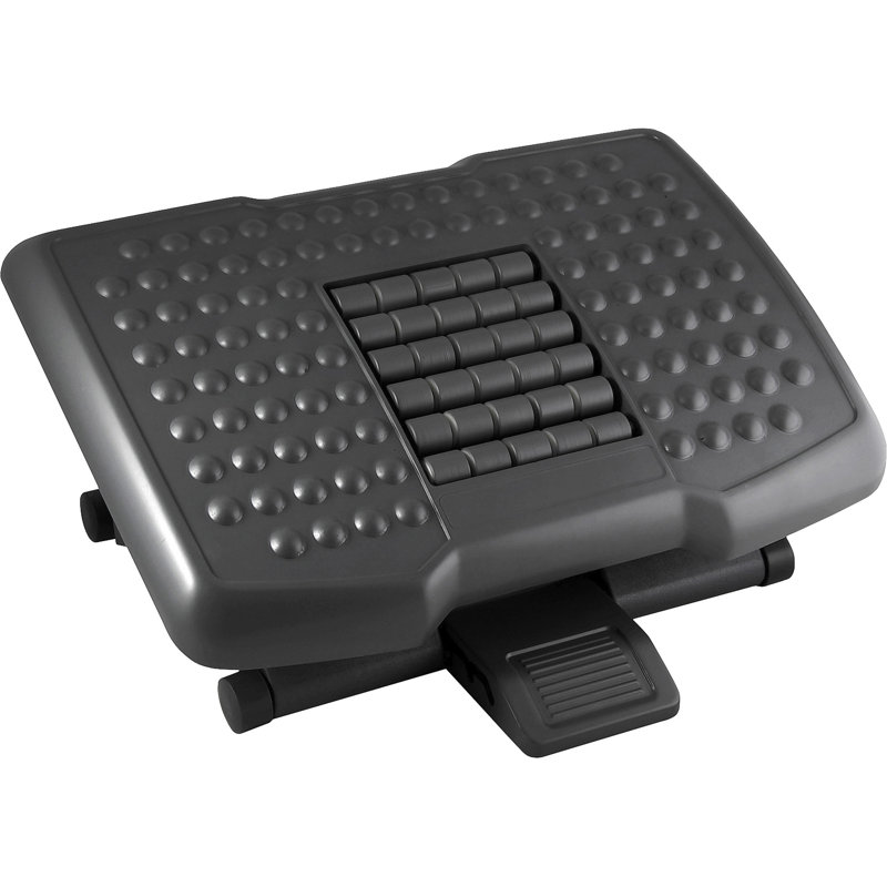 Ergonomic Black Adjustable Footrest with Massage Rollers