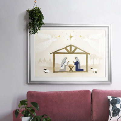 «Away In A Manger Collection A» - Art mural grandiose encadré sous verre acrylique, grand salon