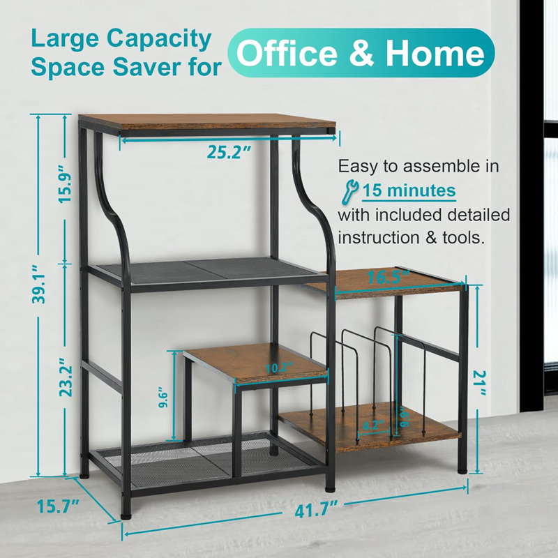 Printer Stand With Storage Shelf, 3-Tier Office Cart For Printer, Scanner, Fax, Books And Files, Space-Saving Home Office Organization Furniture, Sturdy Metal Frame
