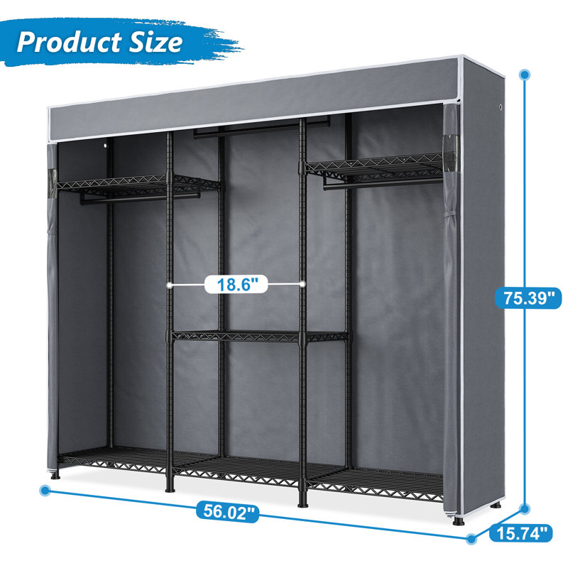 Clothes Rack with Cover Loads 795LBS，Closet Organizer for Hanging Clothes