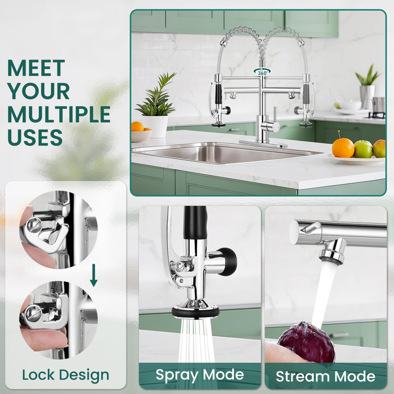 Single handle kitchen faucet with two pull-down water outlet modes, Chrome
