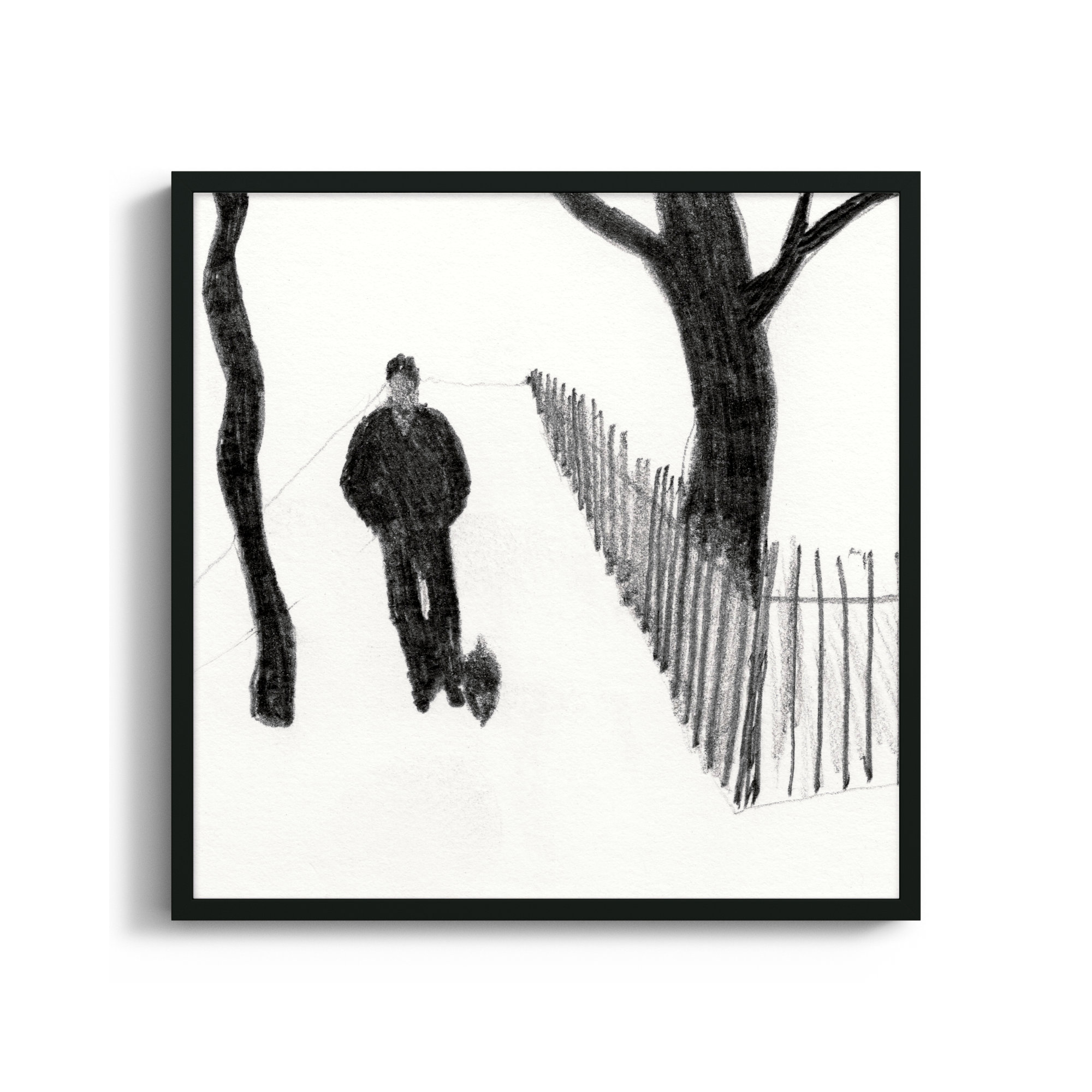 Walking The Dog by Simon Schneiderman, Black, 16" H x 16" W x 1.25" D