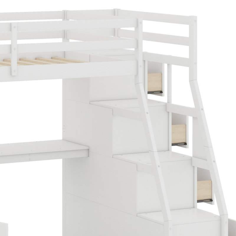 Lit mezzanine avec tiroirs, tablettes et bureau, Blanc