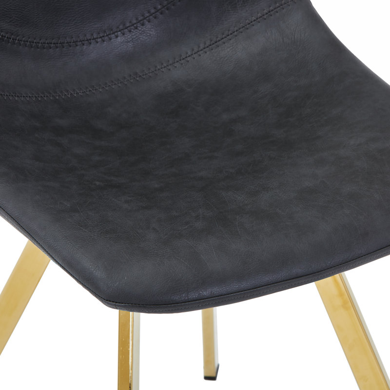 Chaise de salle à manger en cuir Annalise, Simple, Noir anthracite, Doré