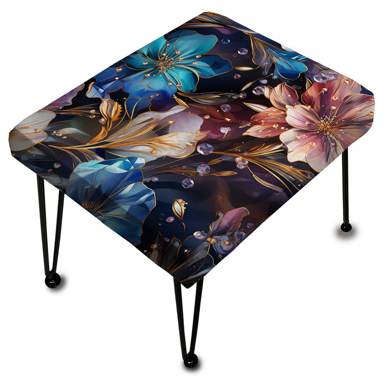 Fleurs opulentes bleues et roses en cristal - repose-pieds rectangulaire Glam