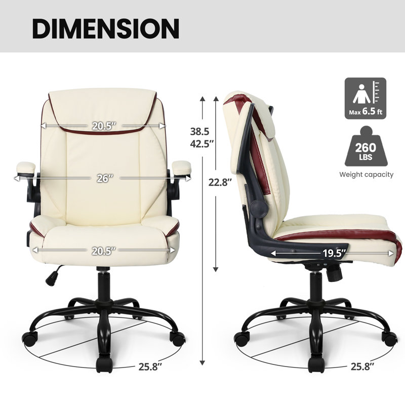 Nakysha Executive PU Leather Office Chair with Swivel Base and Padded Armrests, Ivory