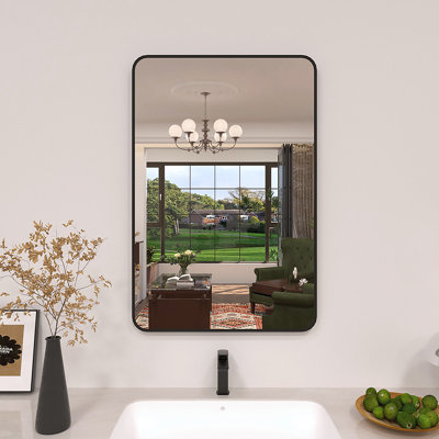 Lucha 24 in. W x 36 in. H Rectangular Framed Wall Bathroom Vanity Mirror in Matte Black
