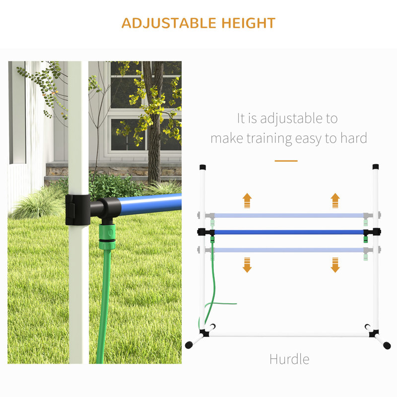 Ensemble de dressage pour chien agilité - 3 pièces avec haies réglables, tube de pulvérisation d'eau pour l'entraînement amusant, sifflet et sac portable rafraîchissant blanc, support de télescope