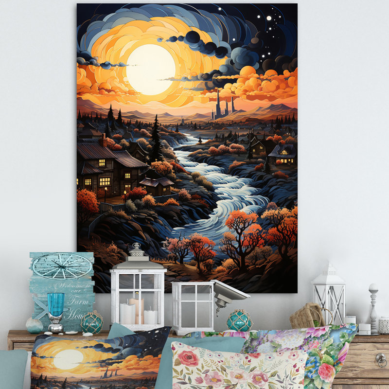 «Van Gogh», reproduction d'art sur toile, «Vangogh Village At Sunset I», H 40 po x l 30 po x P 1,5 po, Toile tendue