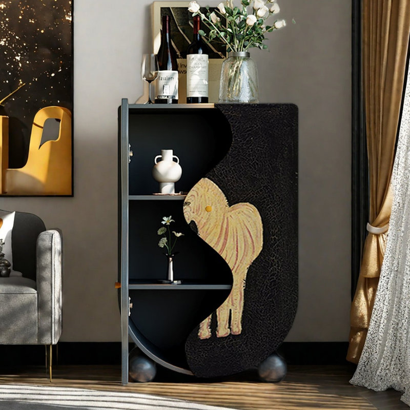 Modern living room wooden accent cabinet, Black