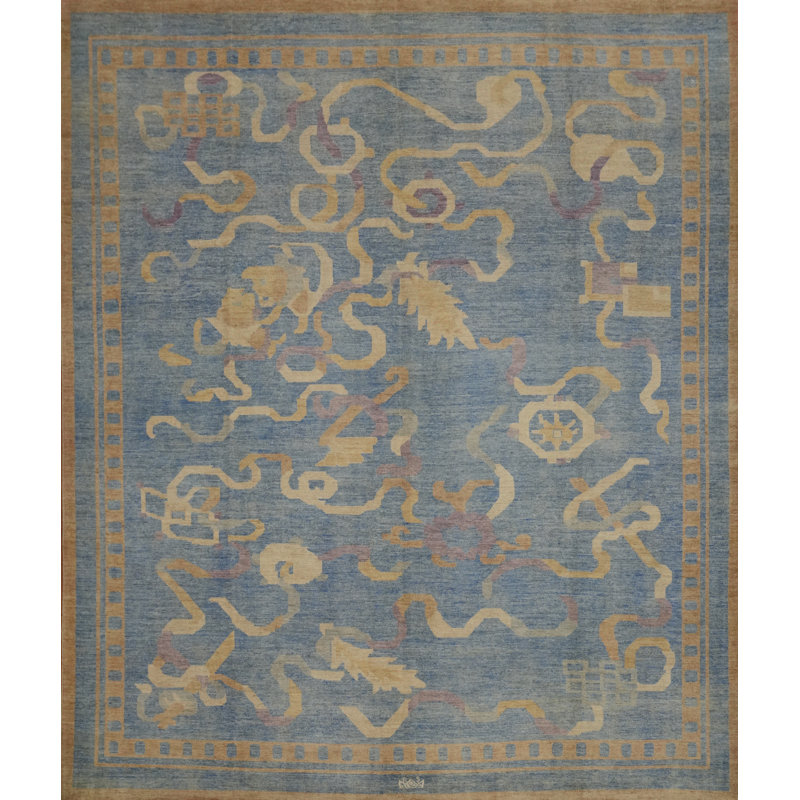 Tapis bleu teint à la main Ziegler 12 x 12