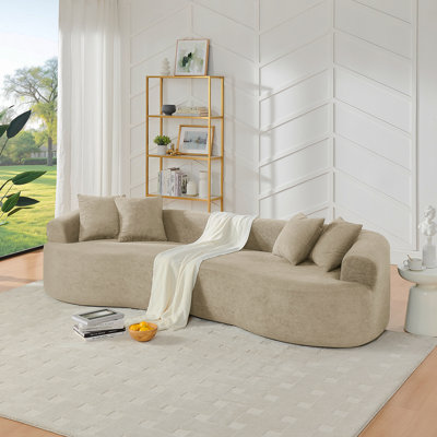Modern Cloud 4-Seater Sectional Curved Sofa, Minimalist Compression Living Room Couch, No Assembly Needed, Chenille
