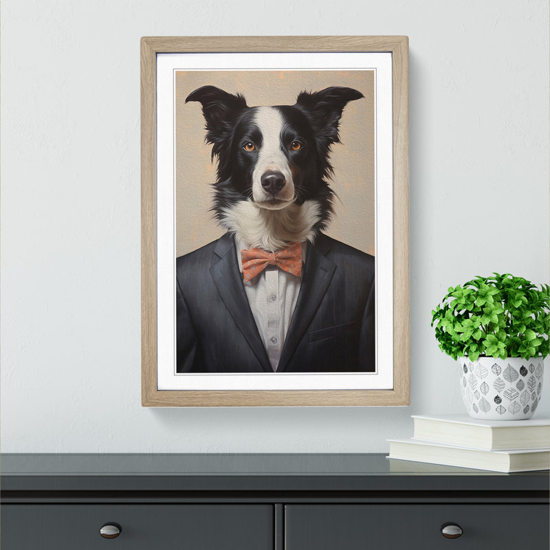 Border Collie in a Suit Painting No.3 - Framed Print, Oak, 34cm H x 25cm W x 2cm D