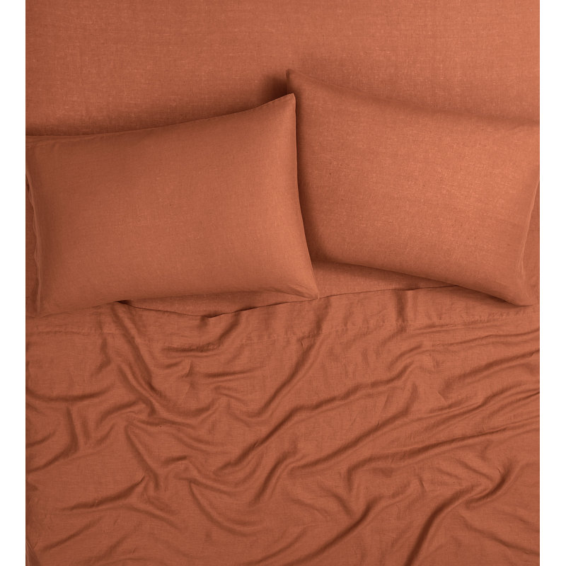 Ensemble de draps en lin Nena Aybar, Ensemble de draps pour grand lit avec 2 taies d'or, Orange