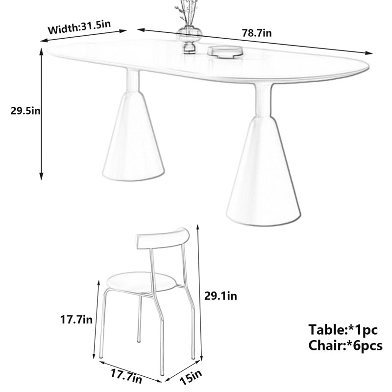 Table de salle à manger Modern, H 29,5 po x L 78,7 po x l 31,5 po