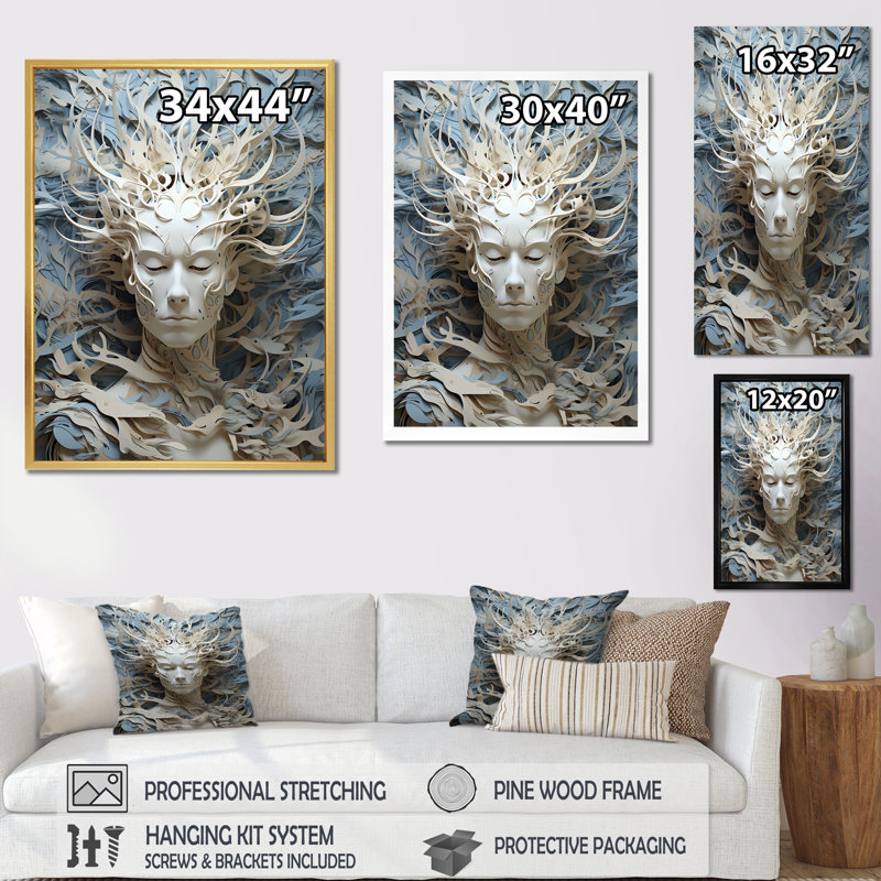 Mythique créature extraterrestre, peinture I, Cadre doré simple, H 32 po x l 24 po x P 1 po