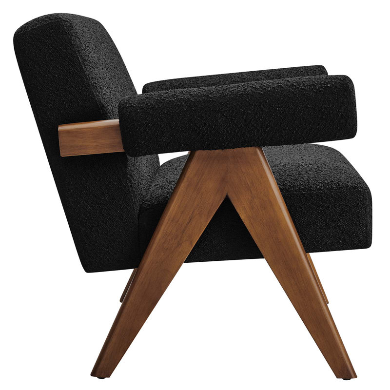 Lyra Black Boucle Fabric Loveseat with Wood Legs