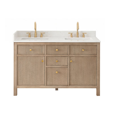 Ensemble de meuble-lavabo double 54 po en chêne naturel avec miroir Cerrito