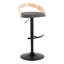 Tabouret réglable avec pivot en métal noir, bois naturel et similicuir gris avec repose-pieds arrondi en T - ensemble de 3-130031328-130031329