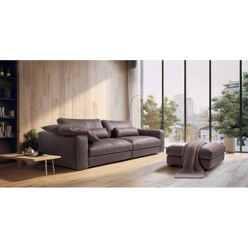 Parven 4 Seater Genuine Aniline Leather Big Sofa, Brown