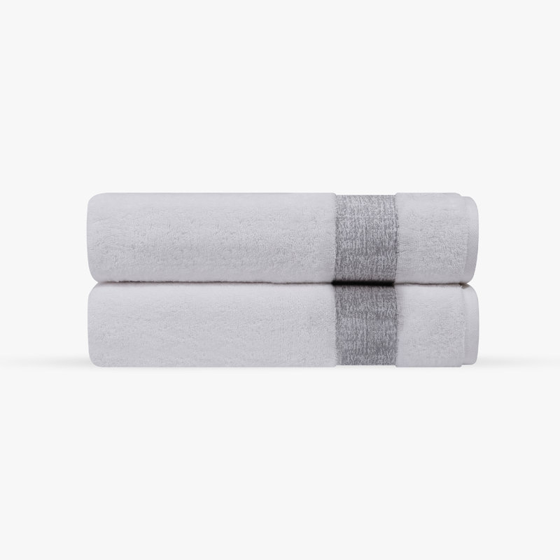 Jonnae 2 pcs Turkish Bath Towels Set, Silver