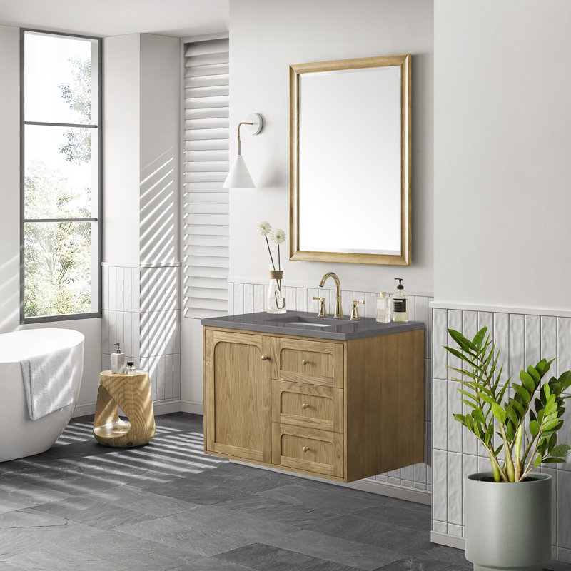 Laurent 36'' W Single Vanity, White Zeus, 8" Widespread, Light Natural Oak