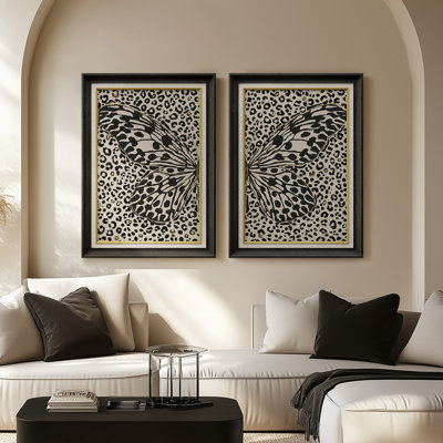 Motif noir et blanc audacieux - ensemble de 2 reproductions d'art encadrées de qualité supérieure sur papier 26 po x 36 po