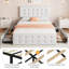 Grand lit de rangement en cuir avec 4 tiroirs, tête de lit ajustable, blanc-681182347-681182345