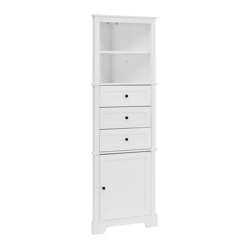 White Tall MDF Bathroom Cabinet with Adjustable Shelves and Drawers