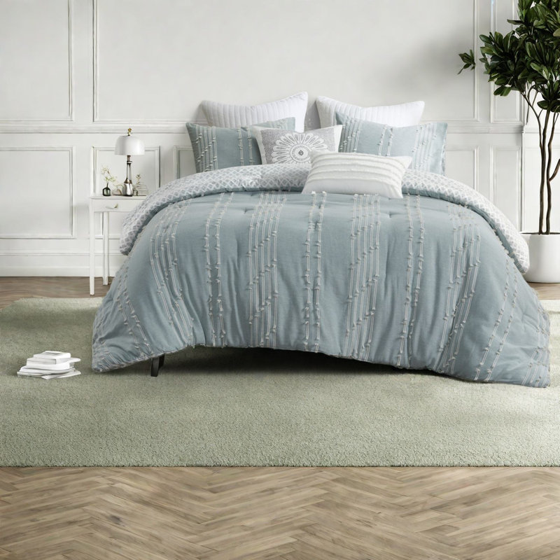 Ensemble de literie en jacquard de coton de qualité supérieure, 3 pièces turquoise, conception réversible pour les chambres élégantes