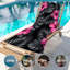  Serviette de plage en microfibre légère, absorbante et sans décoloration, 30 po x 60 po, hibiscus tropical noir-117328424