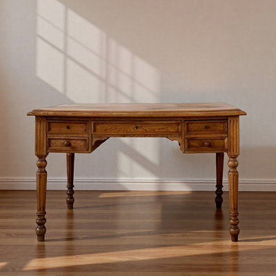 Retro And Durable Oak Drawer Writing Desk