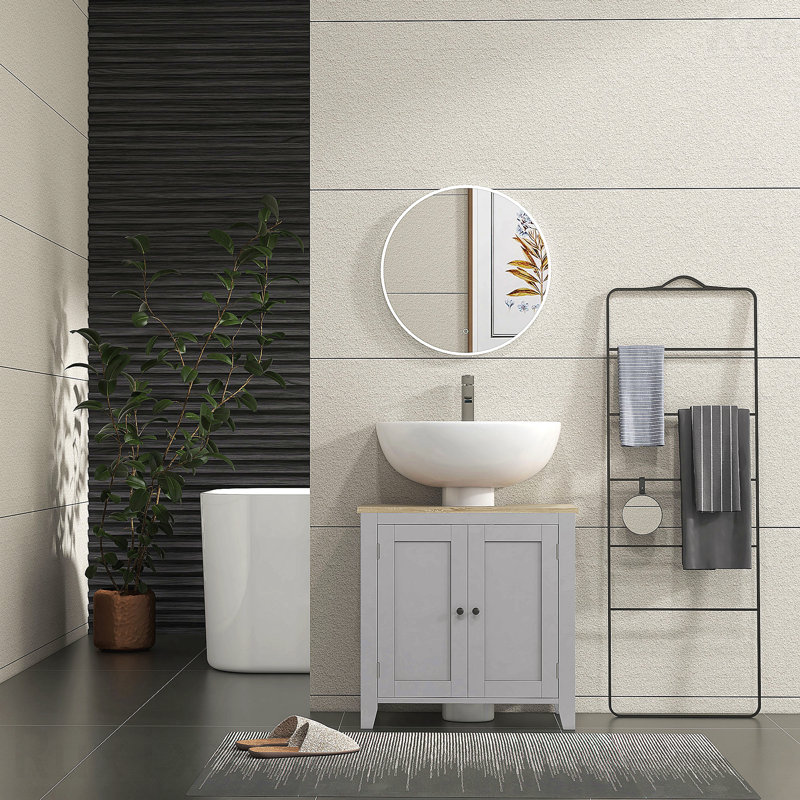 Armoire de rangement à piédestal, sous-lavabo, meuble-lavabo de salle de bain avec U et tablette interne réglable, gris