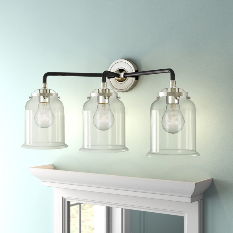 Éclairage pour salle de bain 3 lumières Alexandira, Incandescente, Transparent, Nickel noir poli
