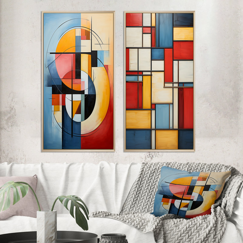 «Geometric Abstraction Focus» 2 - Pièces sur, H 40 po x l 40 po, Encadrement brun