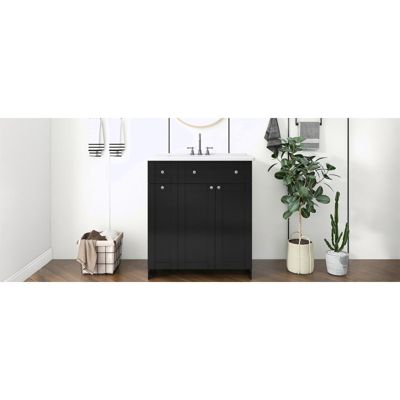 Bathroom Vanity with Ceramic Sink Combo, Black