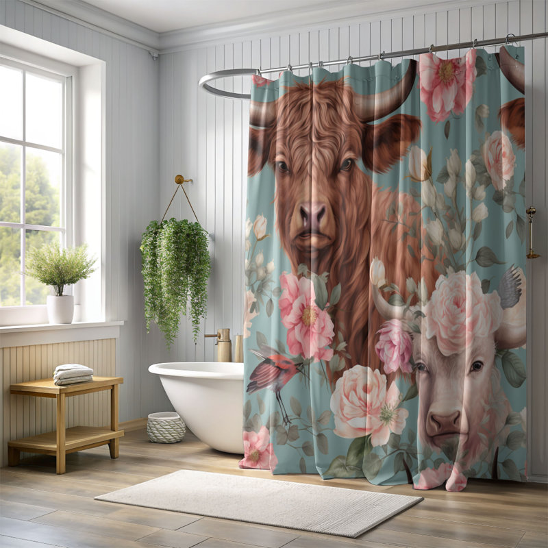 Rideau de douche Highland Cow - Premium, H 74 po x l 71 po
