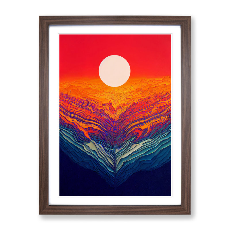 Passionate Abstract Sunset - Wall Art, 48cm H x 36cm W, Walnut Framed