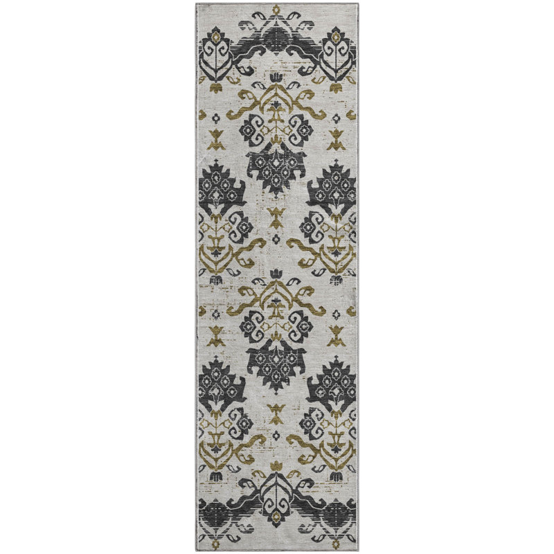Premium Machine Washable Prisco Black Rug, Runner 2'3" x 7'6"