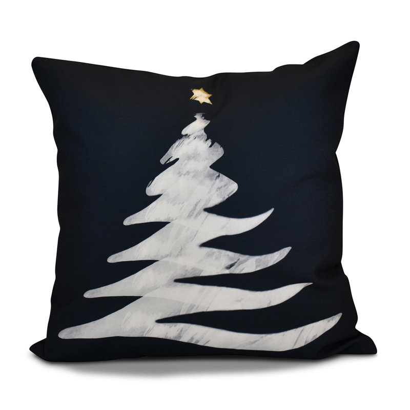 Holiday Wishes Outdoor Reversible Throw Pillow, 16" H x 16" W, Navy Blue