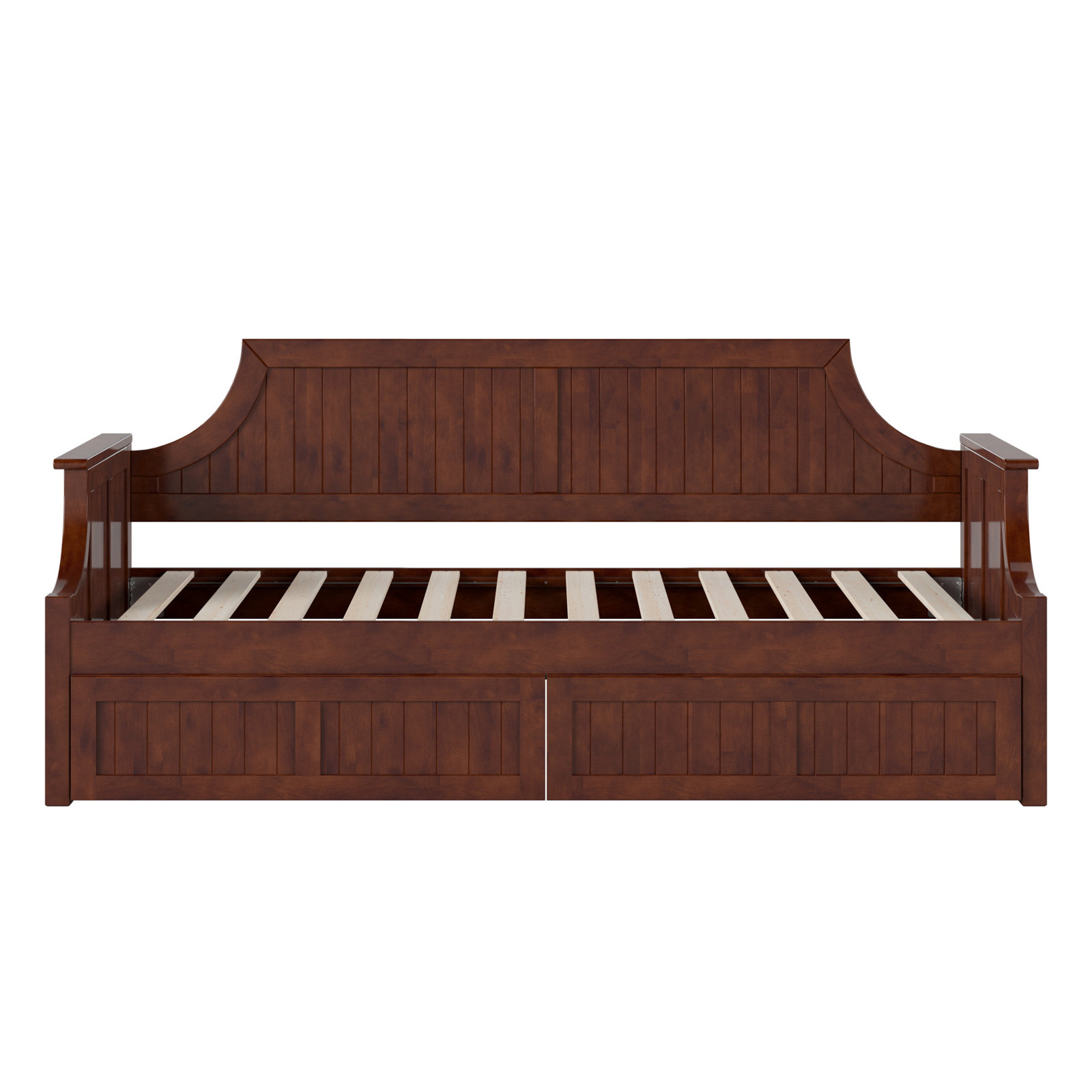 Antavious Coastal Cottage Solid Wood Twin Daybed with Storage Drawers, Walnut