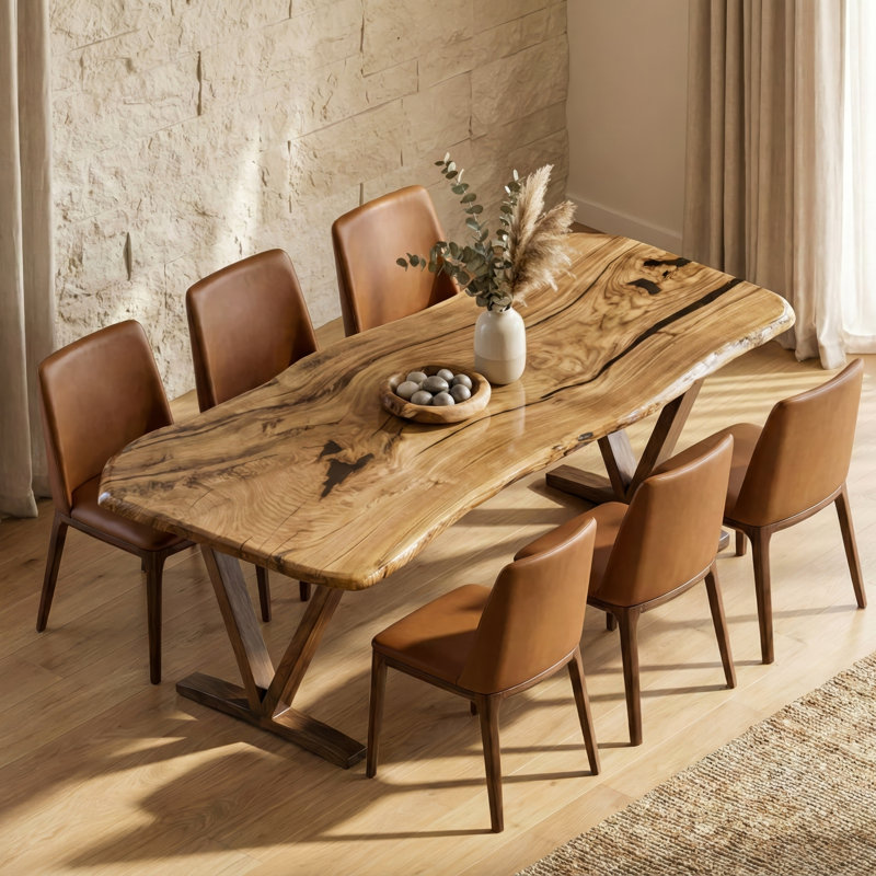 Live Edge Solid Wood Dining Table, Handcrafted Chestnut, 72", 29.5"H x 72"L x 33.8"W, Chestnut
