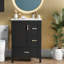 Meuble-lavabo compact en bois moderne avec lavabo en céramique, finition noire